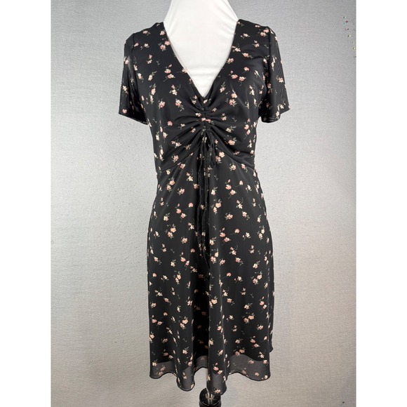 Hollister Dresses & Skirts - Hollister‎ Floral Mesh Dress Womens Large Black Pink Smocked Cottagecore